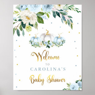 Pumpkin Baby Shower Boy Fall Blue Pumpkin Welcome Poster