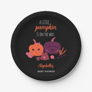 Pumpkin Baby Shower Cute Black Purple Modern Paper Plate