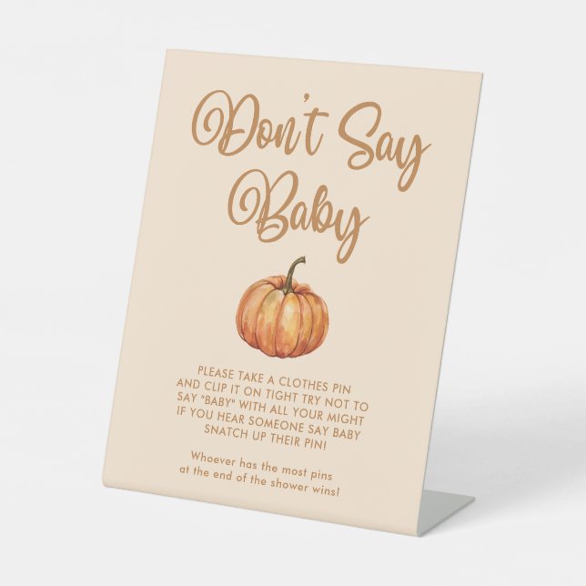 Pumpkin Baby Shower Don't Say Baby Game Pedestal Sign (Front)