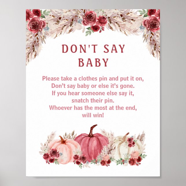 Pumpkin Baby Shower Don't Say Baby Game Sign (Front)
