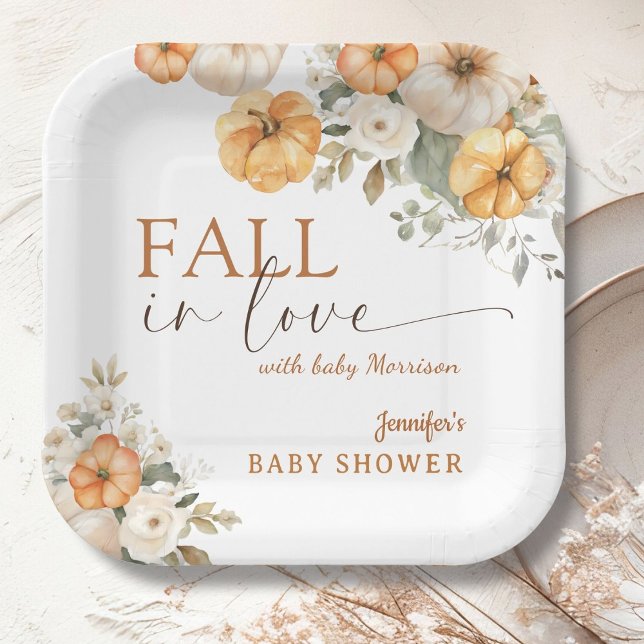 Pumpkin Baby Shower Fall in Love Boho Paper Paper Plate (Creator Uploaded)