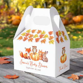 Pumpkin Baby Shower Fall Leaves Animals Watercolor Favour Box