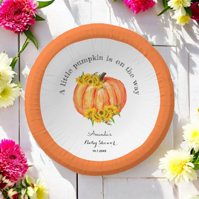 Pumpkin Baby Shower Fall Orange White  Paper Plate (Creator Uploaded)