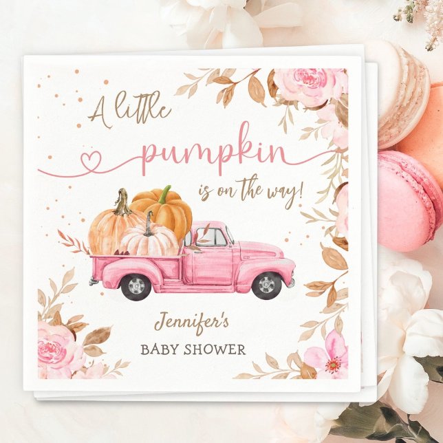 Pumpkin Baby Shower Fall Pink Truck Party Paper Napkin (Creator Uploaded)