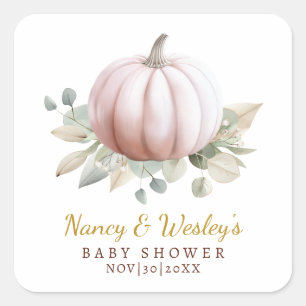 Pumpkin Baby Shower Favor Sticker Blush Fall