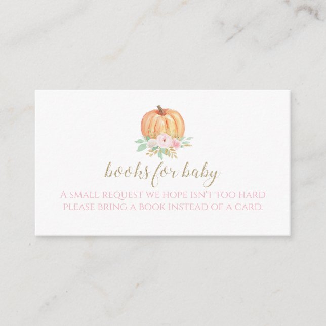 Pumpkin Baby Shower Floral Plaid Books for baby En Enclosure Card (Front)