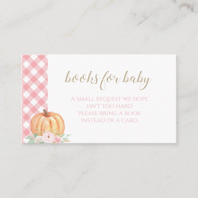Pumpkin Baby Shower Floral Plaid Books for baby Enclosure Card (Front)