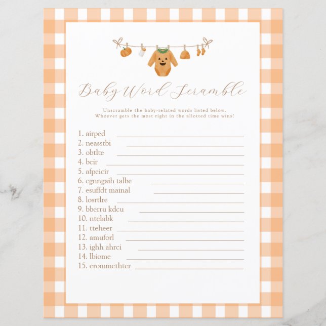 Pumpkin Baby Shower Game Card (Front)
