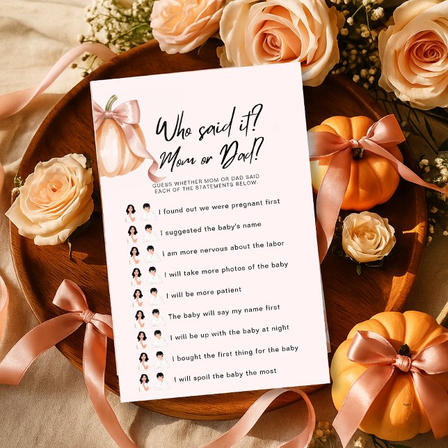 Pumpkin Baby Shower Game Who Said It? Mum or Dad? (Creator Uploaded)