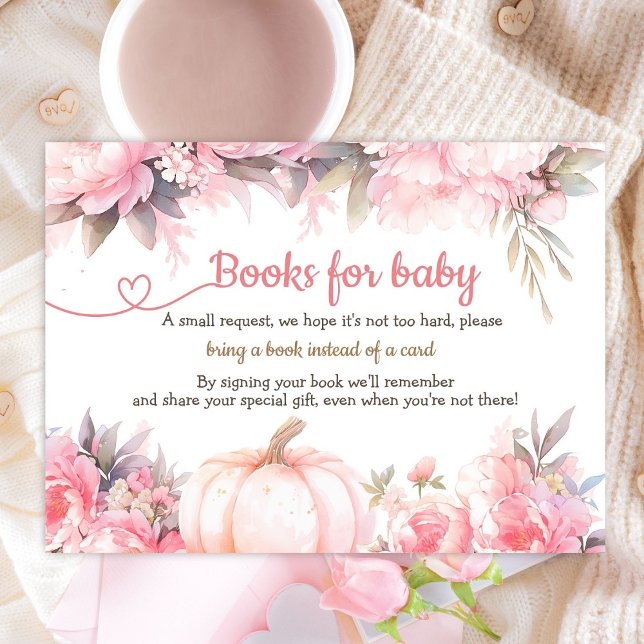 Pumpkin Baby Shower Girl Pink Fall Books for Baby Enclosure Card (Creator Uploaded)
