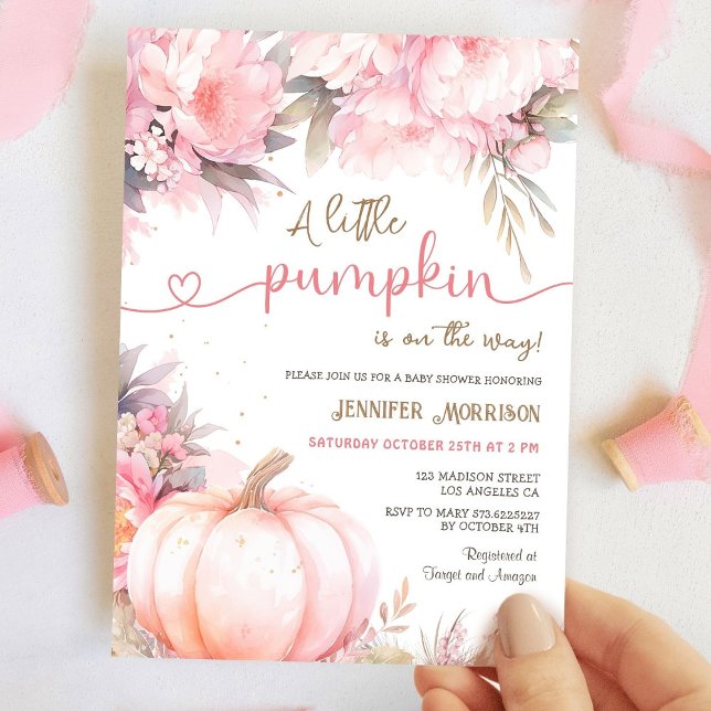 Pumpkin Baby Shower Girl Pink Floral Fall Autumn Invitation (Creator Uploaded)