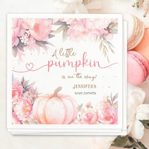 Pumpkin Baby Shower Girl Pink Floral Fall Paper Napkin