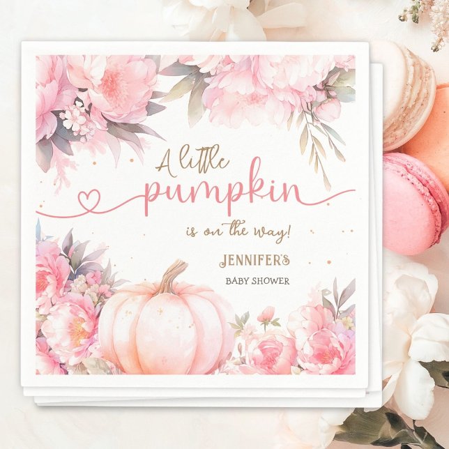 Pumpkin Baby Shower Girl Pink Floral Fall Paper Napkin (Creator Uploaded)