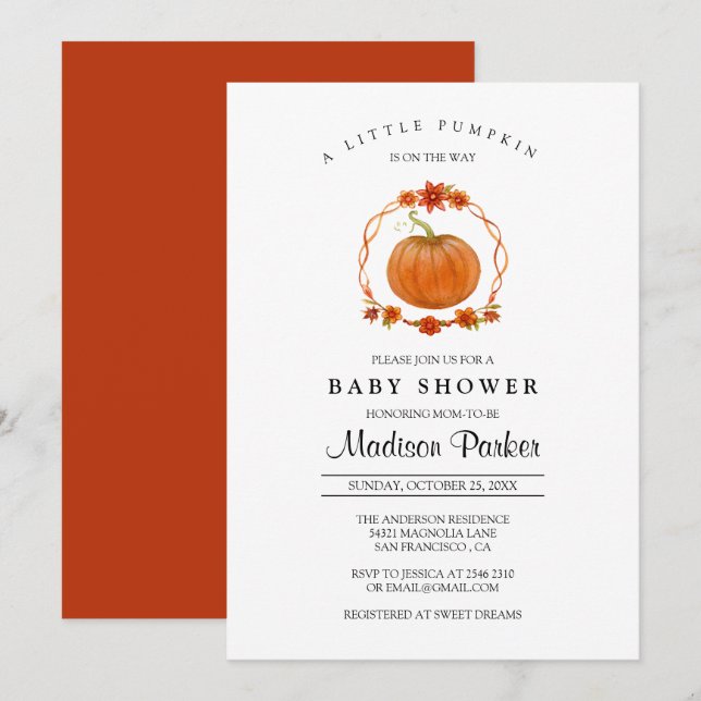 Pumpkin Baby Shower Invitation (Front/Back)