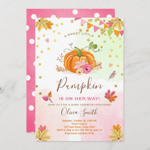 Pumpkin Baby shower invitation Autumn Fall Pink
