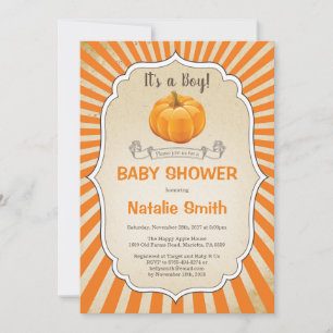 Pumpkin Baby Shower Invitation Fall Autumn Boy