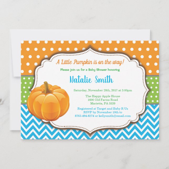 Pumpkin Baby Shower Invitation Fall Autumn Boy (Front)