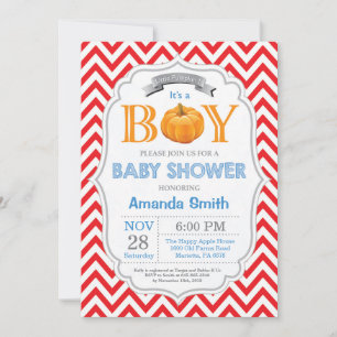 Pumpkin Baby Shower Invitation Fall Autumn Boy