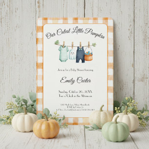 Pumpkin Baby Shower Invitation   Gingham Custom