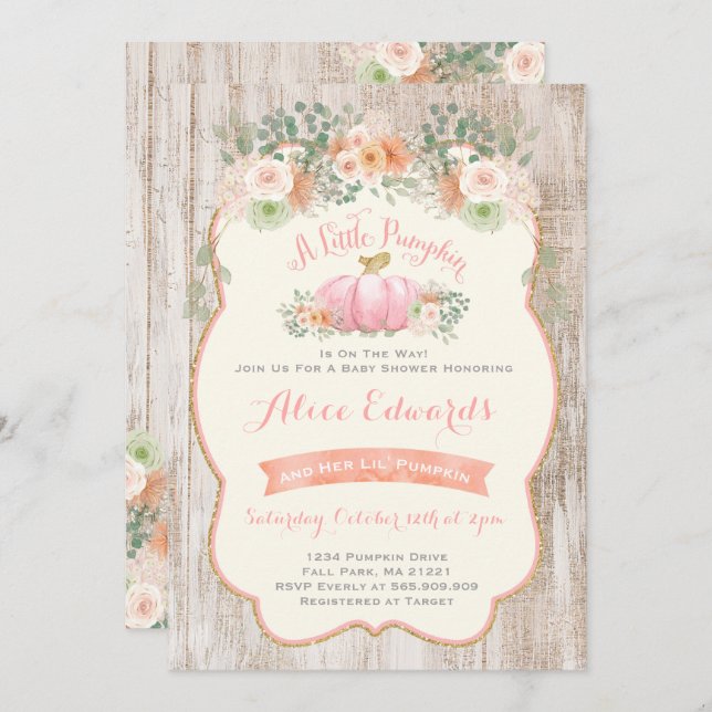 Pumpkin Baby Shower Invitation Rustic Pumpkin (Front/Back)