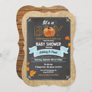 Pumpkin baby shower invitation rustic wood chalk