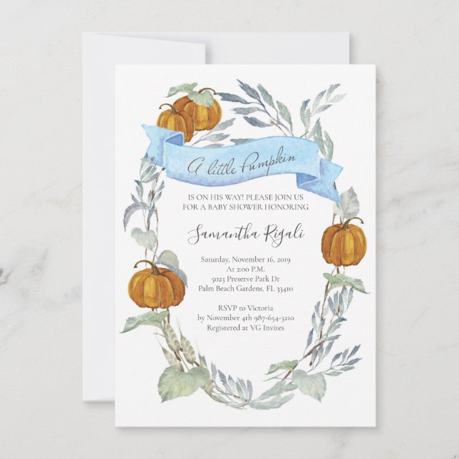 Pumpkin Baby Shower Invitations Fall Autumn (Front)
