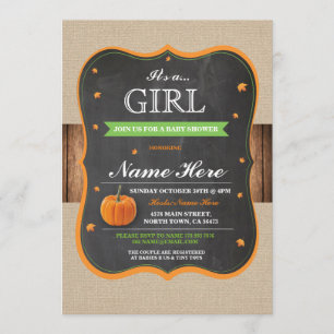 Pumpkin Baby Shower It's a Girl Party wood Invite