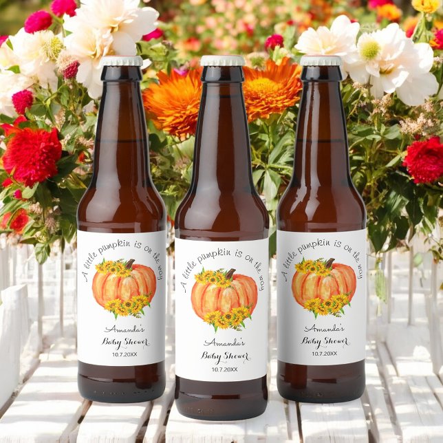 Pumpkin Baby Shower Orange White  Beer Bottle Label (Creator Uploaded)