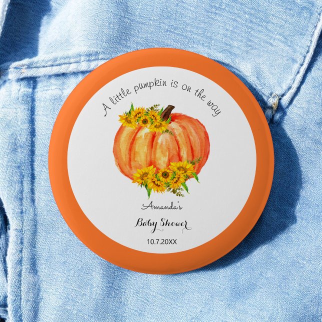 Pumpkin Baby Shower Orange White Floral 6 Cm Round Badge (Creator Uploaded)