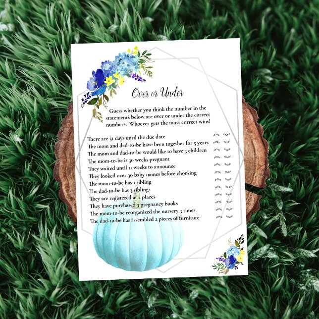 Pumpkin Baby Shower Over or Under | Blue Invitation (Creator Uploaded)