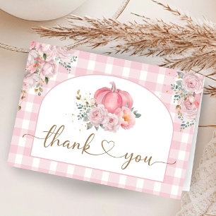 Pumpkin Baby Shower Pink Fall Folded Thank You  Card