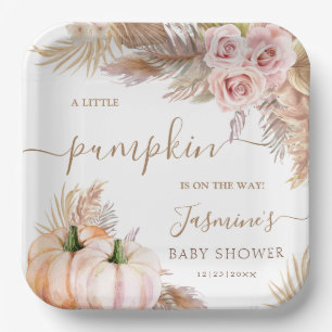Pumpkin Baby Shower Pink Girl Floral Fall Autumn Paper Plate