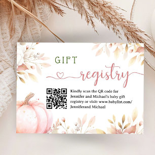 Pumpkin Baby Shower Pink Girl Gift Registry Card