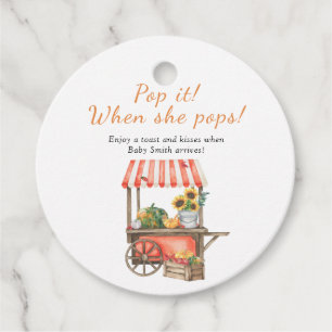 Pumpkin baby shower - Pop it when she pops  Favour Tags