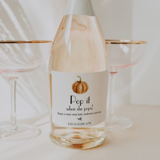Pumpkin Baby Shower Pop it when she Pops Sparkling Wine Label (Creator Uploaded)