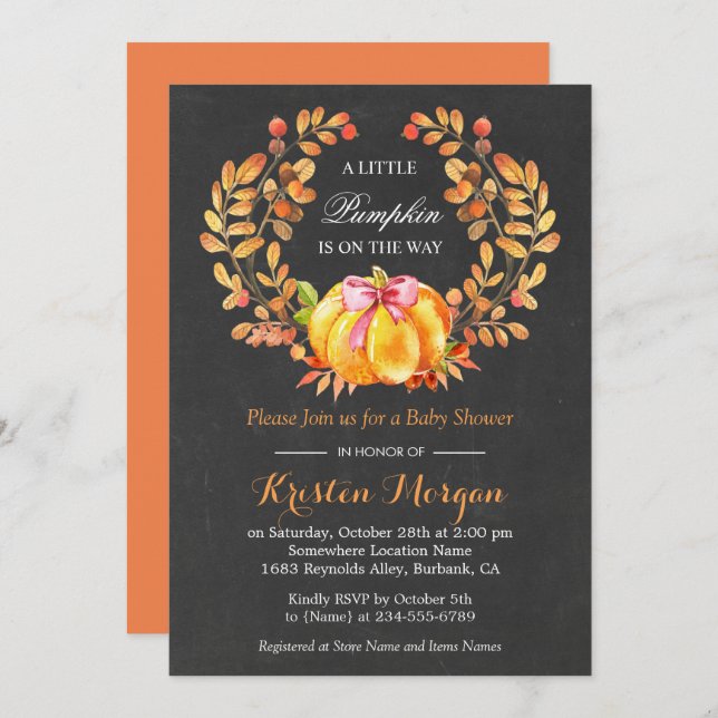 Pumpkin Baby Shower | Rustic Autumn Chalkboard Invitation (Front/Back)
