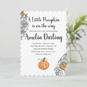 Pumpkin Baby Shower Scallop Edge Invitation