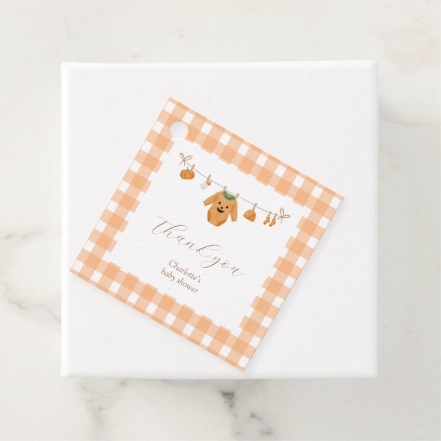 Pumpkin Baby Shower Square Favour Tag (In Situ)