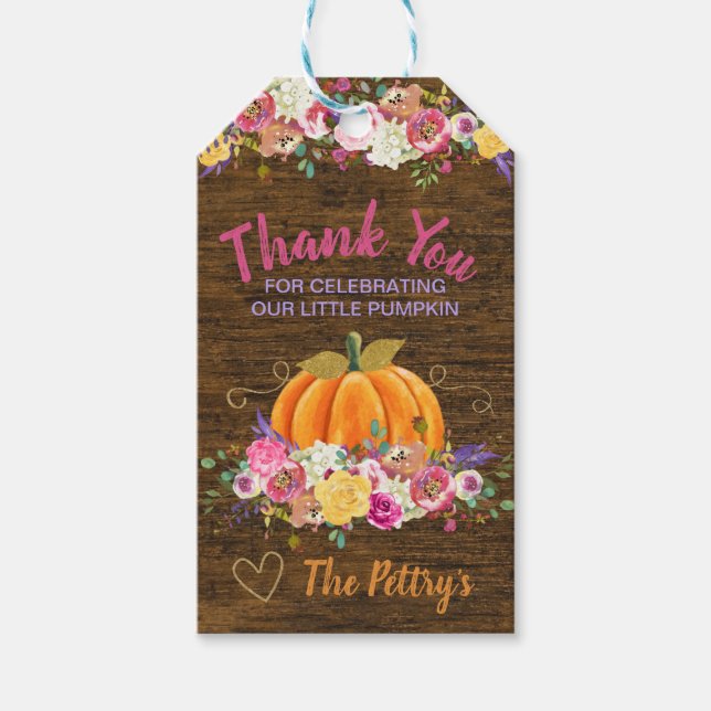 Pumpkin, Baby SHower Thank you Tag Favour birthday (Front)