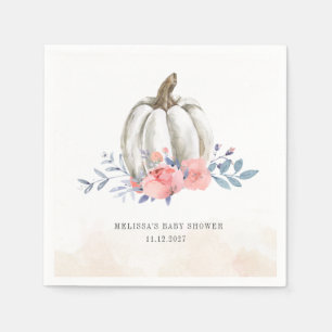 Pumpkin Baby Shower Watercolor Lilac Pink Roses Napkin