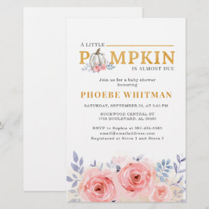 Pumpkin Baby Shower Watercolor Pink Roses Stationery