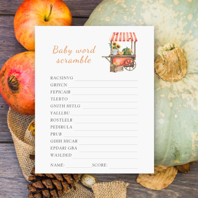 Pumpkin baby shower Word scramble baby shower game (Creator Uploaded)