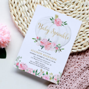 Pumpkin baby sprinkle pink gold girl baby shower invitation