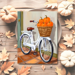 Pumpkin Basket Bicycle Fall Watercolor Holiday Postcard
