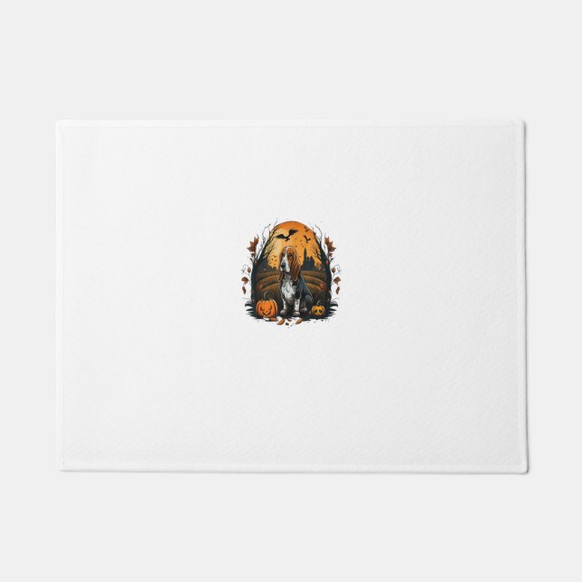 Pumpkin Basset Hound costume on Basset Hound Hallo Doormat (Front)