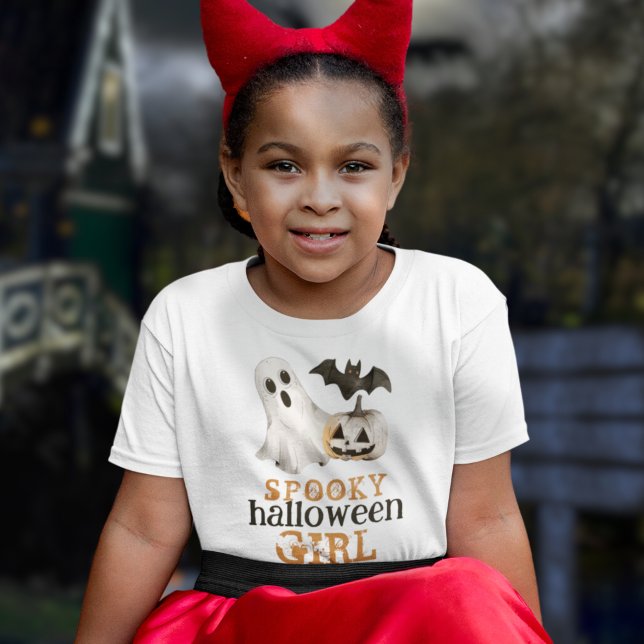 Pumpkin Bat Ghost Spooky Halloween Girl T-Shirt (Creator Uploaded)