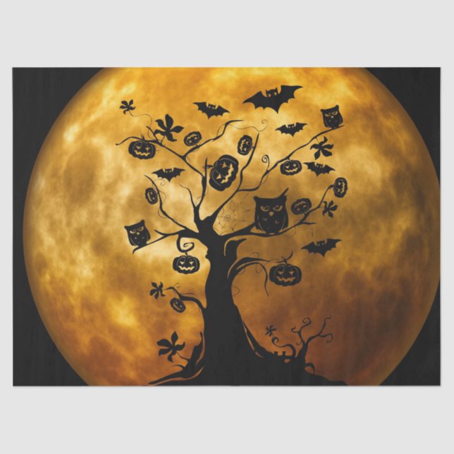 Pumpkin, Bat, Owl, and Orange Moon Decoupage Tissue Paper (Front)