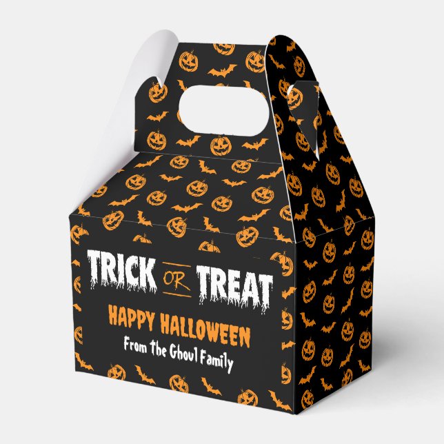 Pumpkin Bat Trick or Treat Dark Gable Favour Box (Front Side)