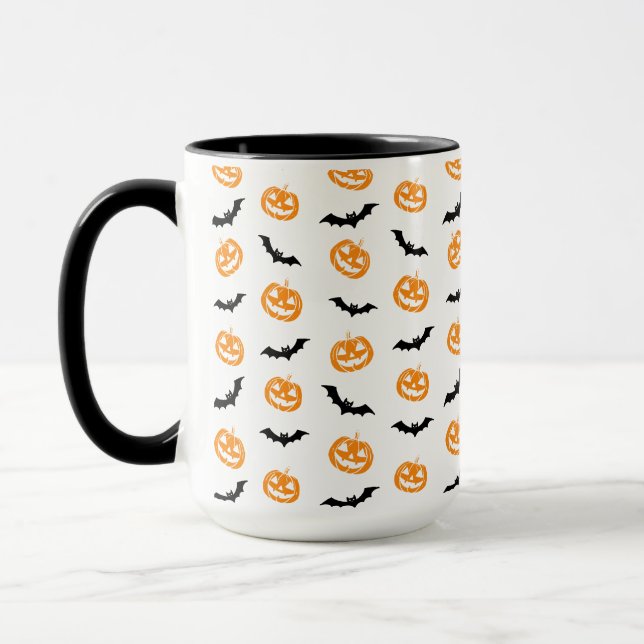 Pumpkin Bat Trick or Treat Light Pattern Mug (Left)