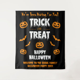Pumpkin Bat Trick or Treat Party Dark Welcome Tapestry